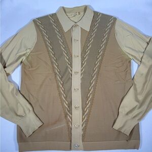 Vintage 60s Striped Nylon Ban Lon Shirt Sz M Long Sleeve light yellow